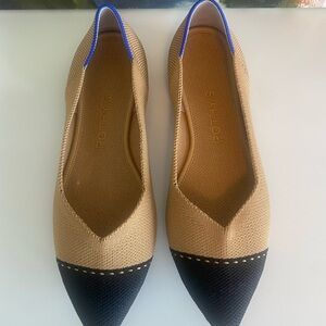 Rothy's Tan and Black Flats Point Toe Flats